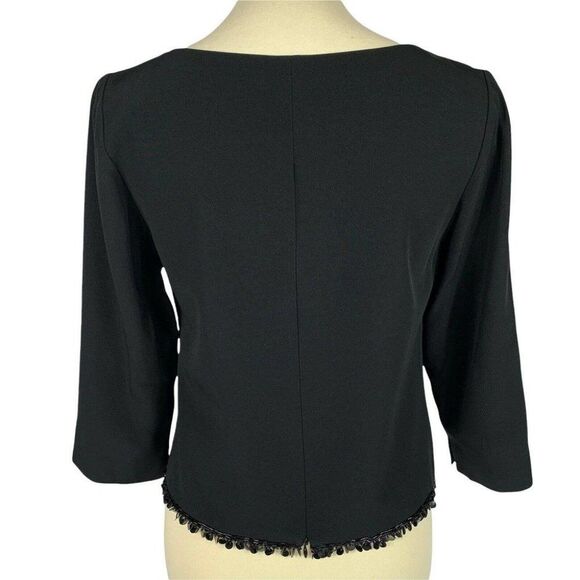 Ann Taylor Black Classic Beaded Hem Back Zipper 3/4 Sleeve Top Blouse Women’s 4 - Picture 3 of 12